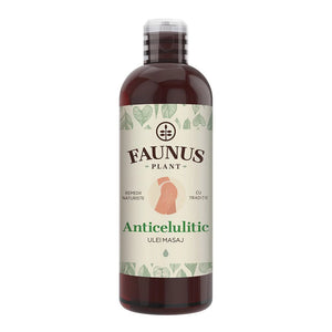 Bottle of Faunus Plant Anticelulitic oil on a white background