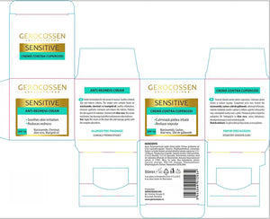 Gerocossen Sensitive Anti-Redness Cream SPF 10 packaging and ingredient information