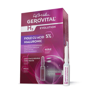 Gerovital H3 Evolution 5% Hyaluronic Acid Ampoules – 10-Day Intensive Deep Hydration & Anti-Aging Plumping Serum with SOD Enzyme, 10 x 2 ml
