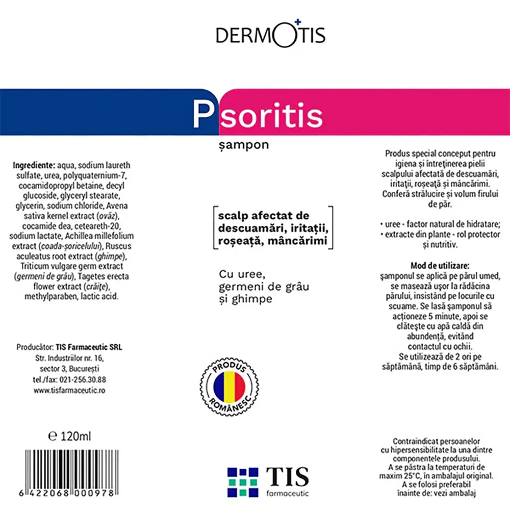 Șampon cu uree 10%, dermatită, mătreață, pitiriazis, ihtioză, scalp seboreic și predispus la psoriazis, psoriazis, 120 ml