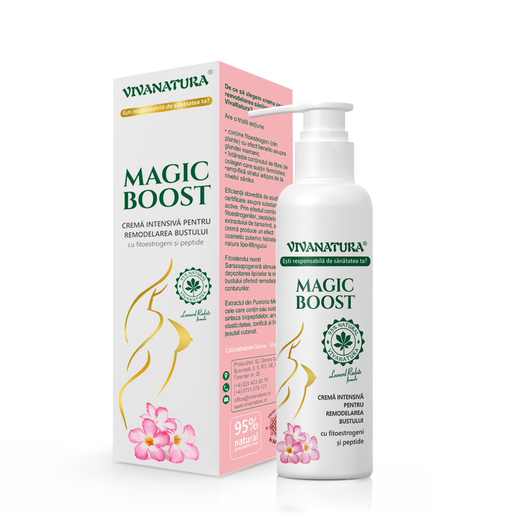 Intensive bust remodeling cream with phytoestrogens and peptides, MAGIC BOOST - Vivanatura - 145 ml
