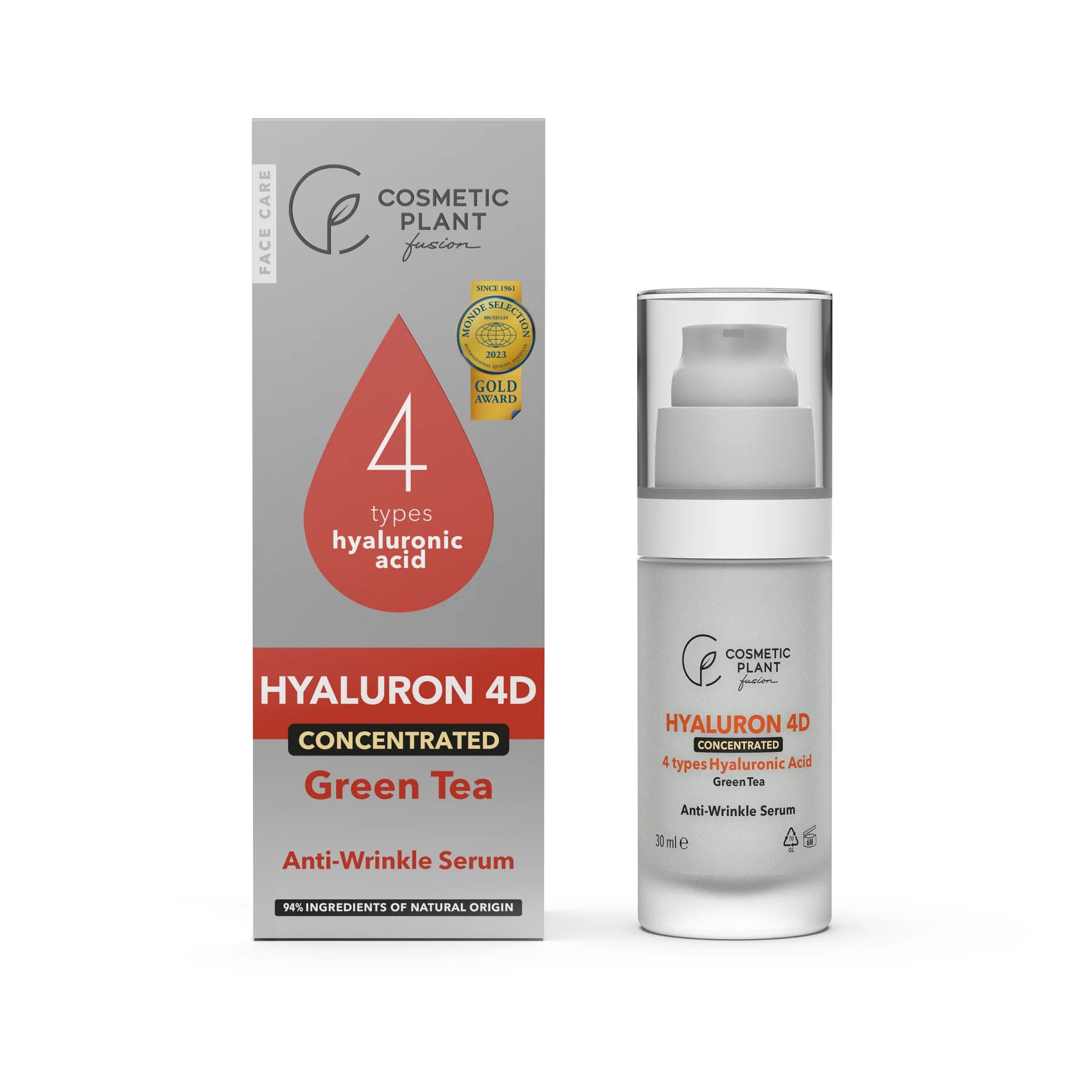 4D Concentrated anti-wrinkle serum with hyaluronic acid & green tea extract, Cosmetic Plant, 30ml