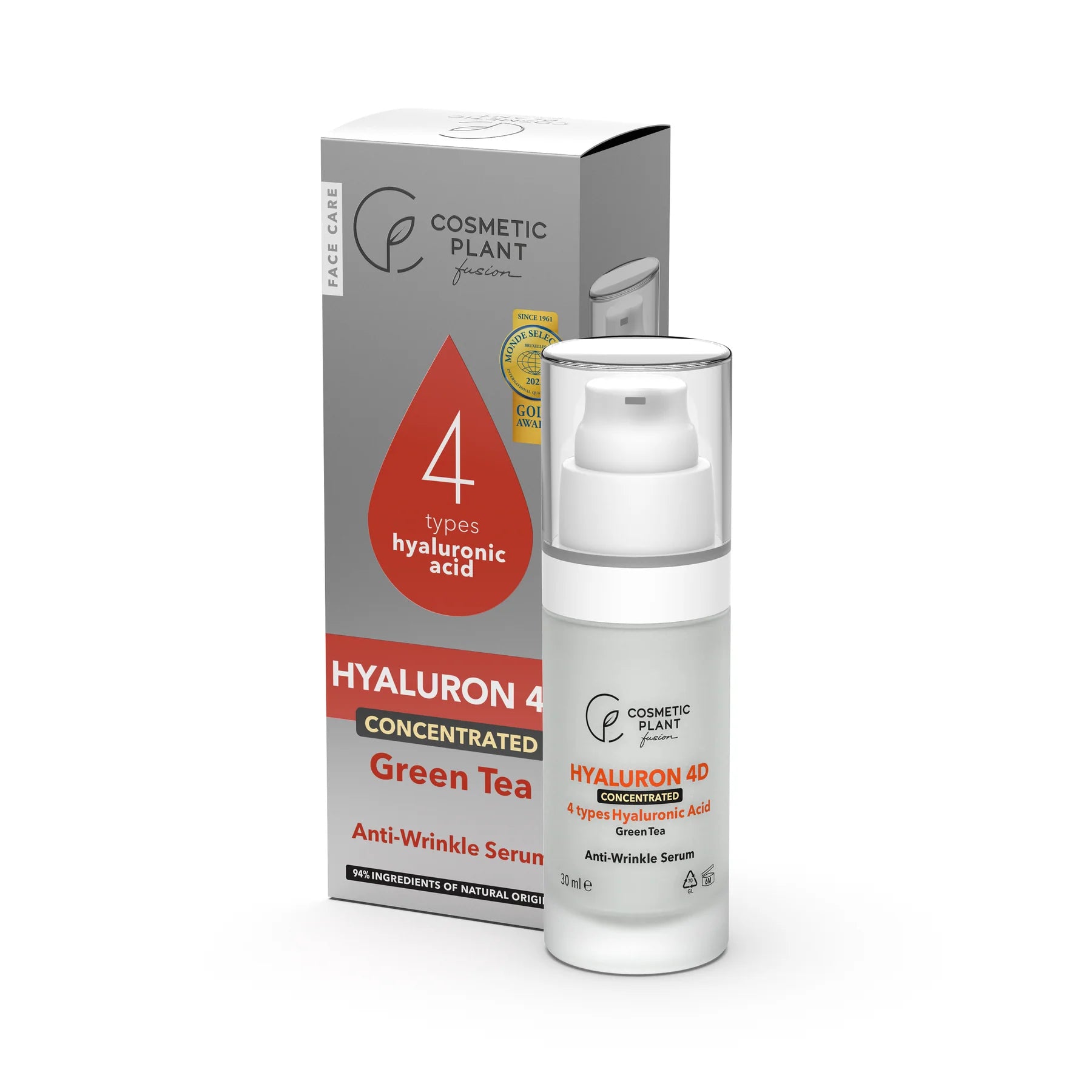 4D Concentrated anti-wrinkle serum with hyaluronic acid & green tea extract, Cosmetic Plant, 30ml