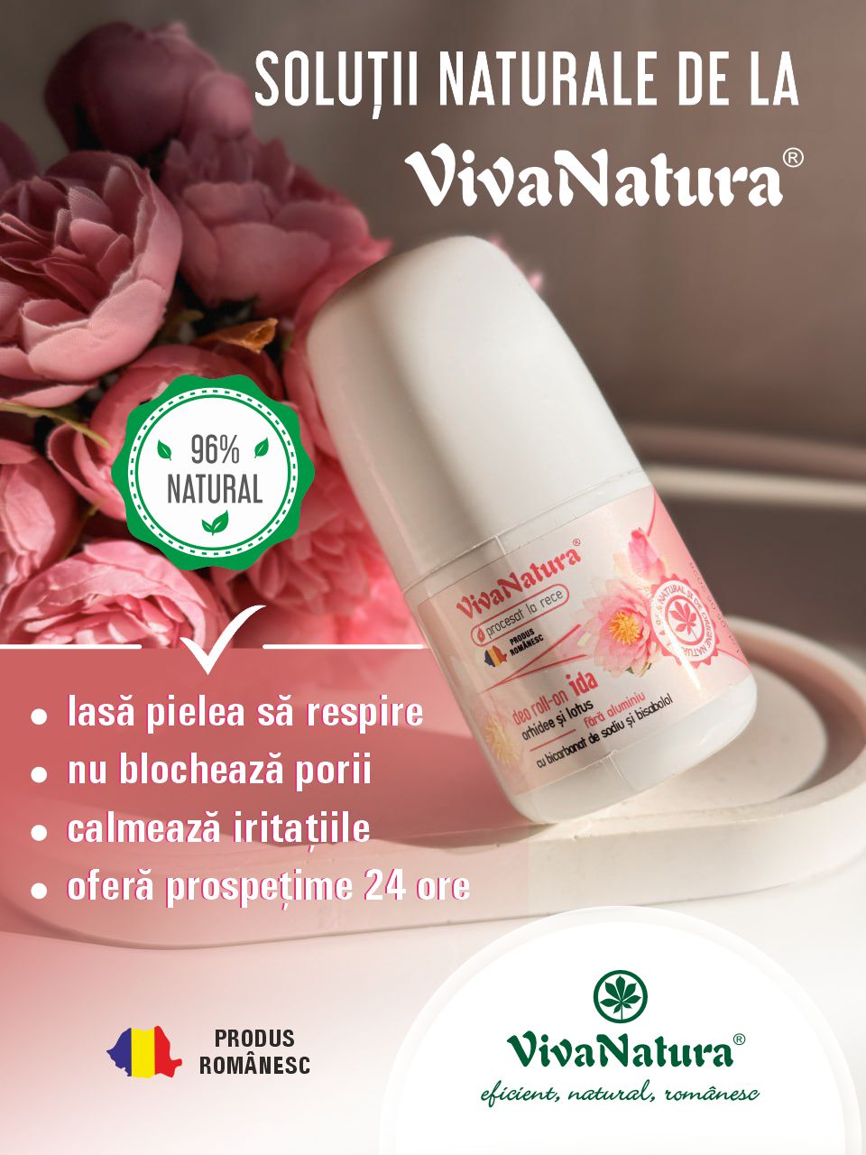 VivaNatura Ida Orchid & Lotus Roll-On Deodorant, 50 ml