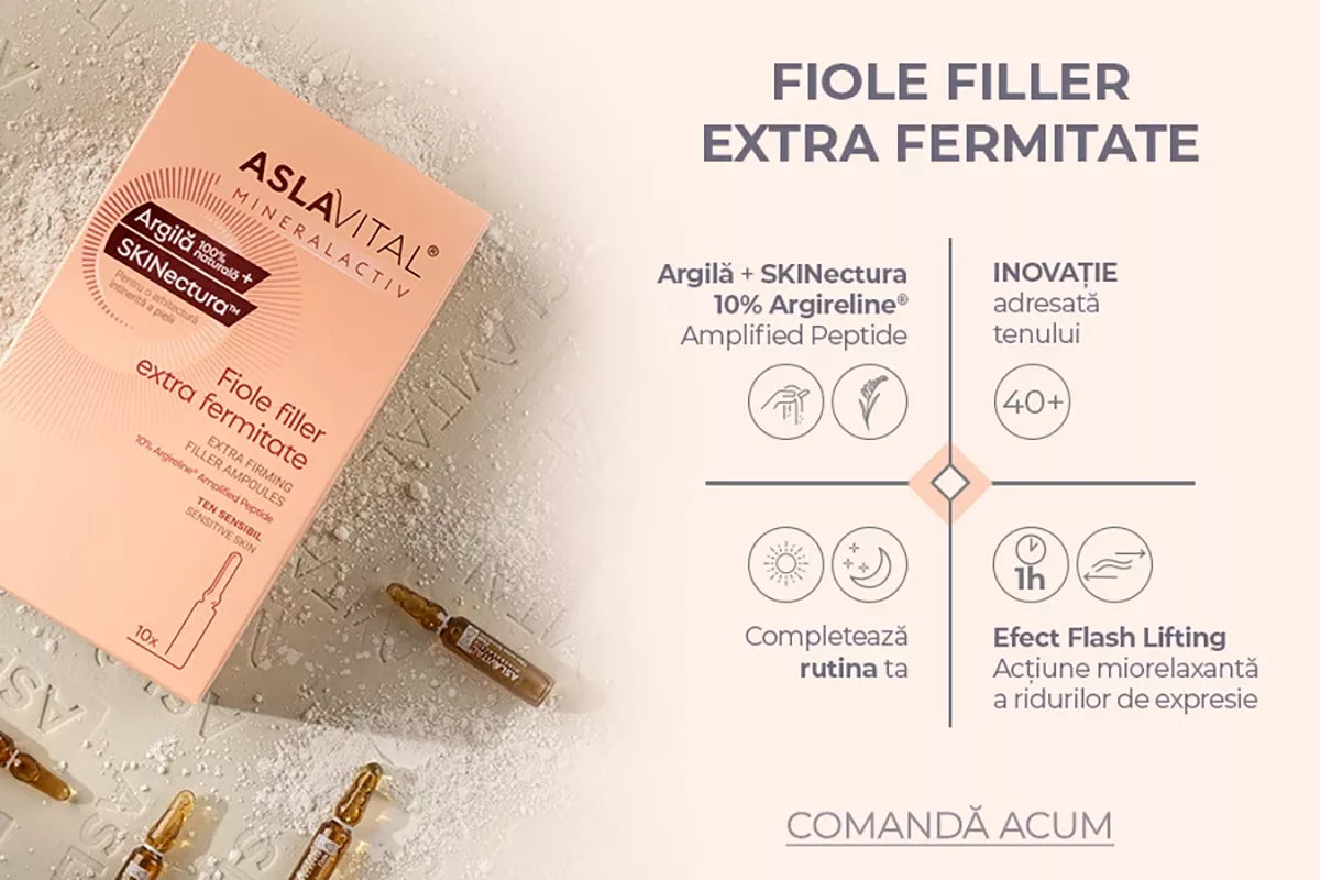 Fiole extra-fermitoare, 10% Argireline™ Amplified Peptide - Lifting, Antirid pentru ten sensibil, Aslavital Mineralactiv, 10 fiole x 2 ml