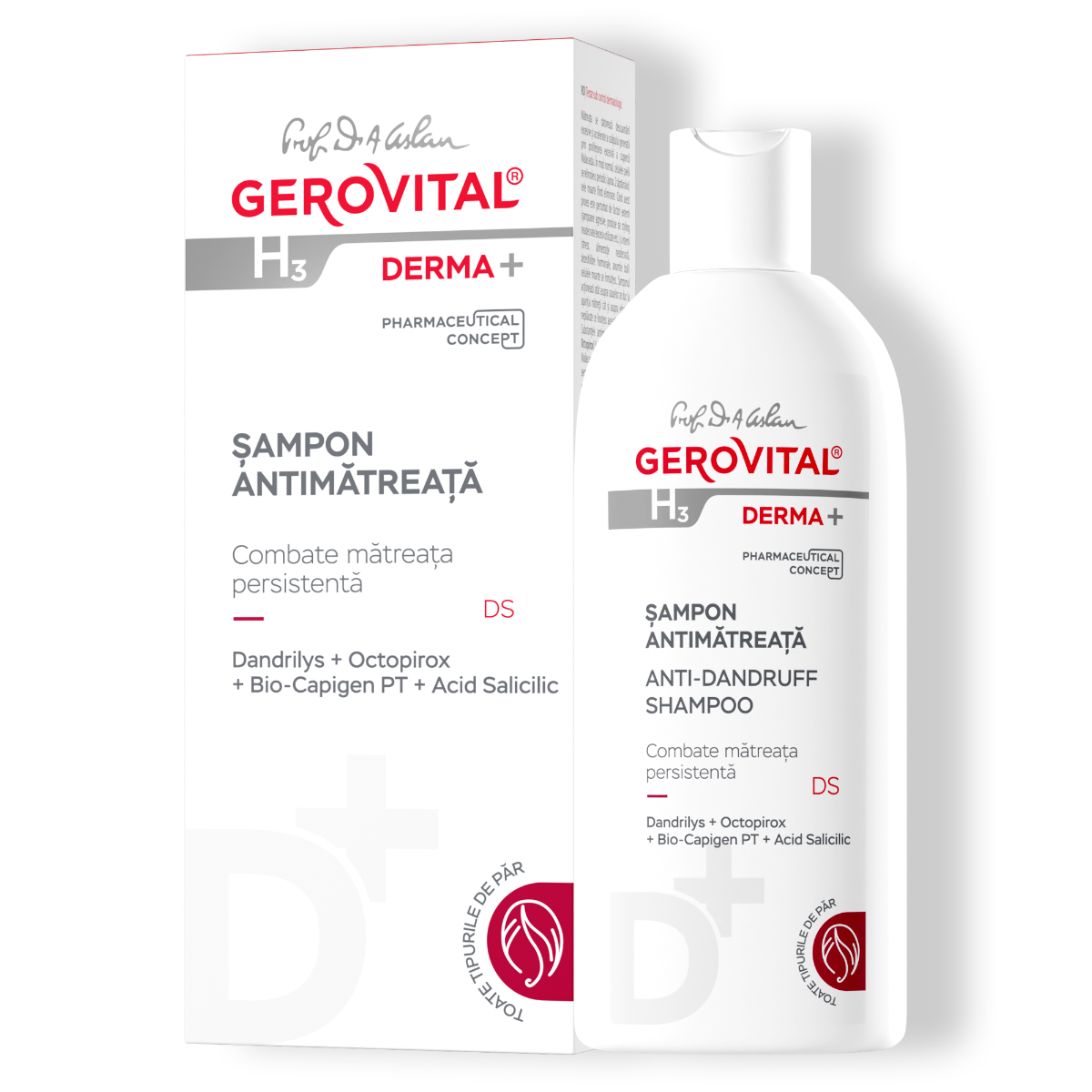 Anti-Dandruff Shampoo with Dandrilys & Octopirox - Gerovital H3 Derma+ - 200 ml