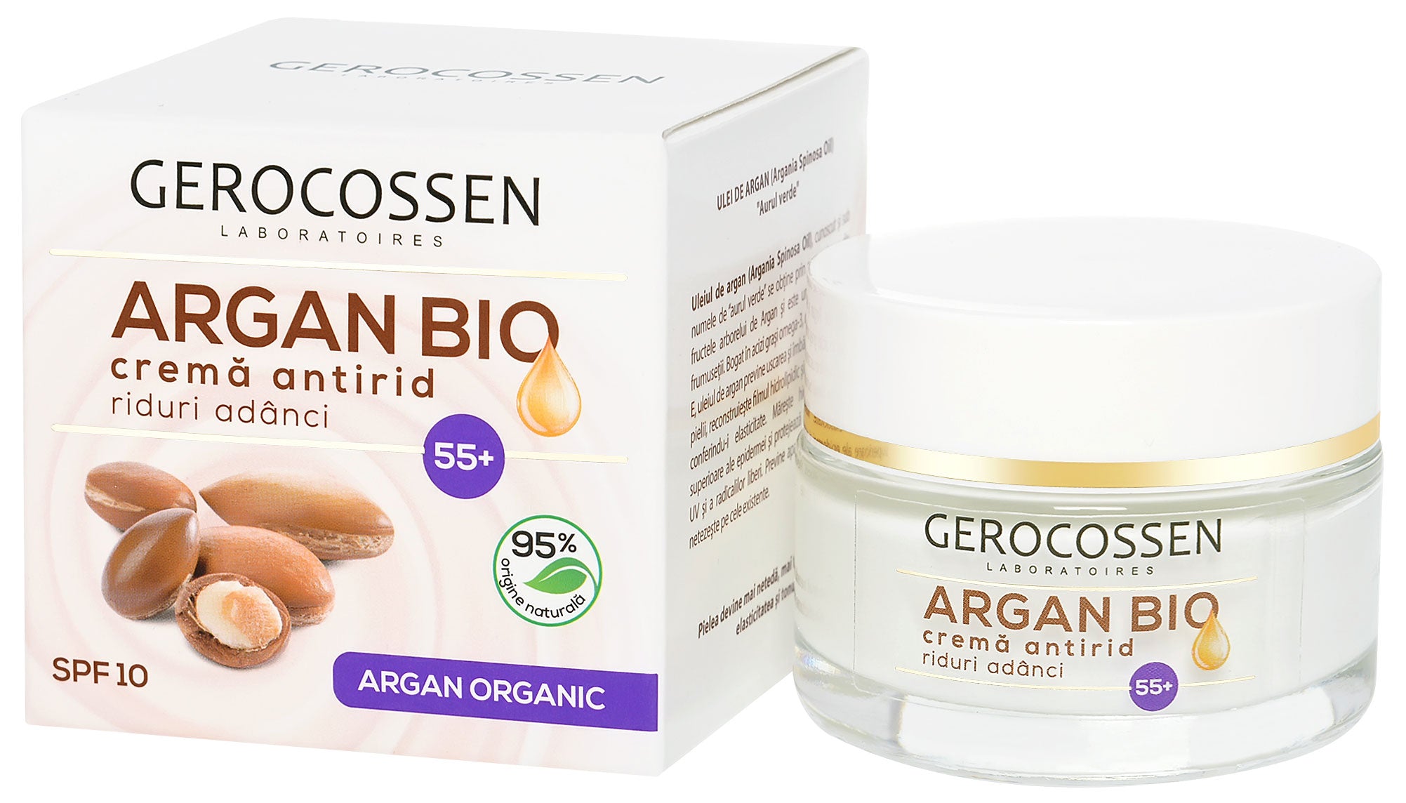 Anti-Wrinkle Cream 55+ for face, neck & neckline with coenzyme Q10 & SPF 10, Argan Bio, Gerocossen