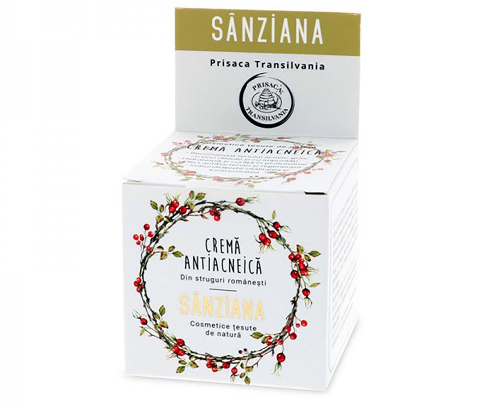 Anti-acne face cream - "Sanziana" with Romanian Grapes and rich in natural antioxidants - Prisaca Transilvania - 30 ml