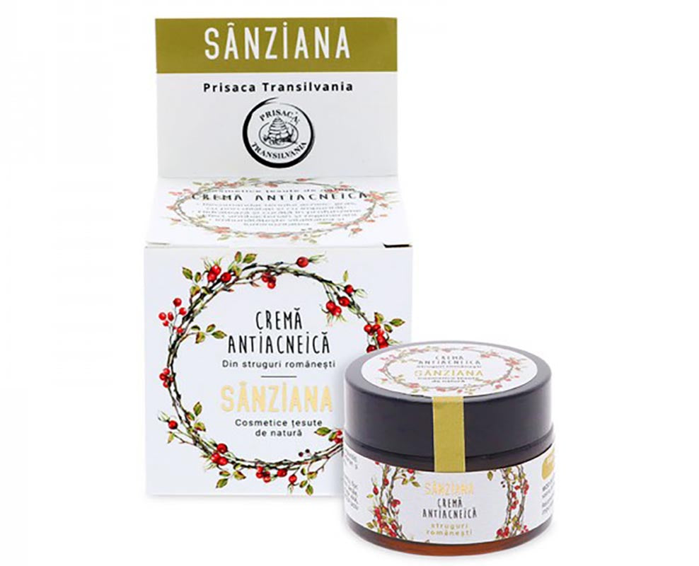 Anti-acne face cream - "Sanziana" with Romanian Grapes and rich in natural antioxidants - Prisaca Transilvania - 30 ml