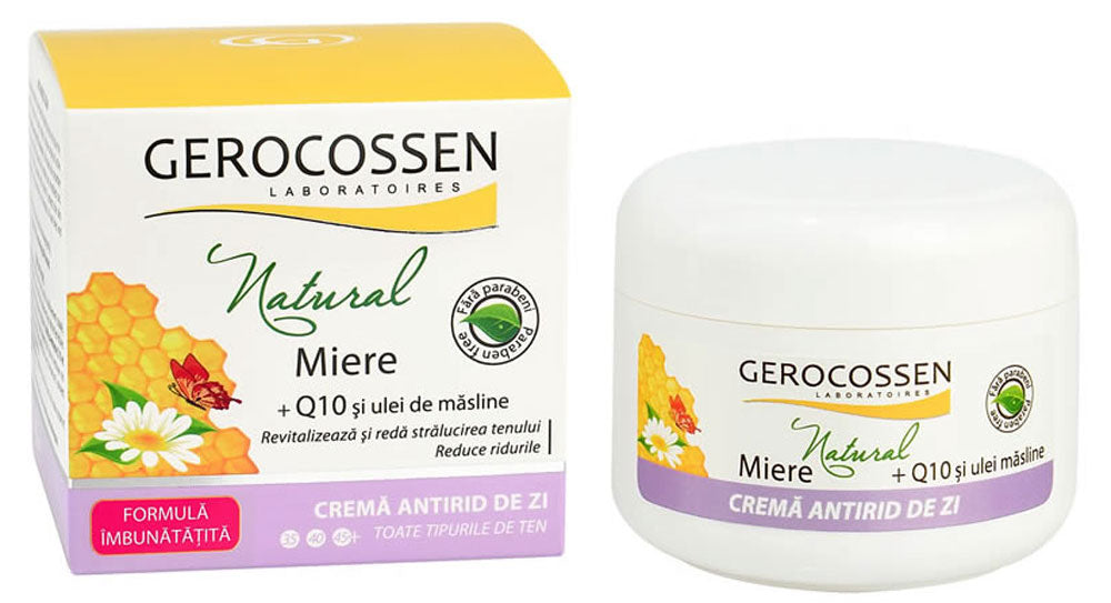 Cremă de zi antirid cu miere, coenzima Q10 și ulei de măsline - Natural Miere Gerocossen - 100 ml