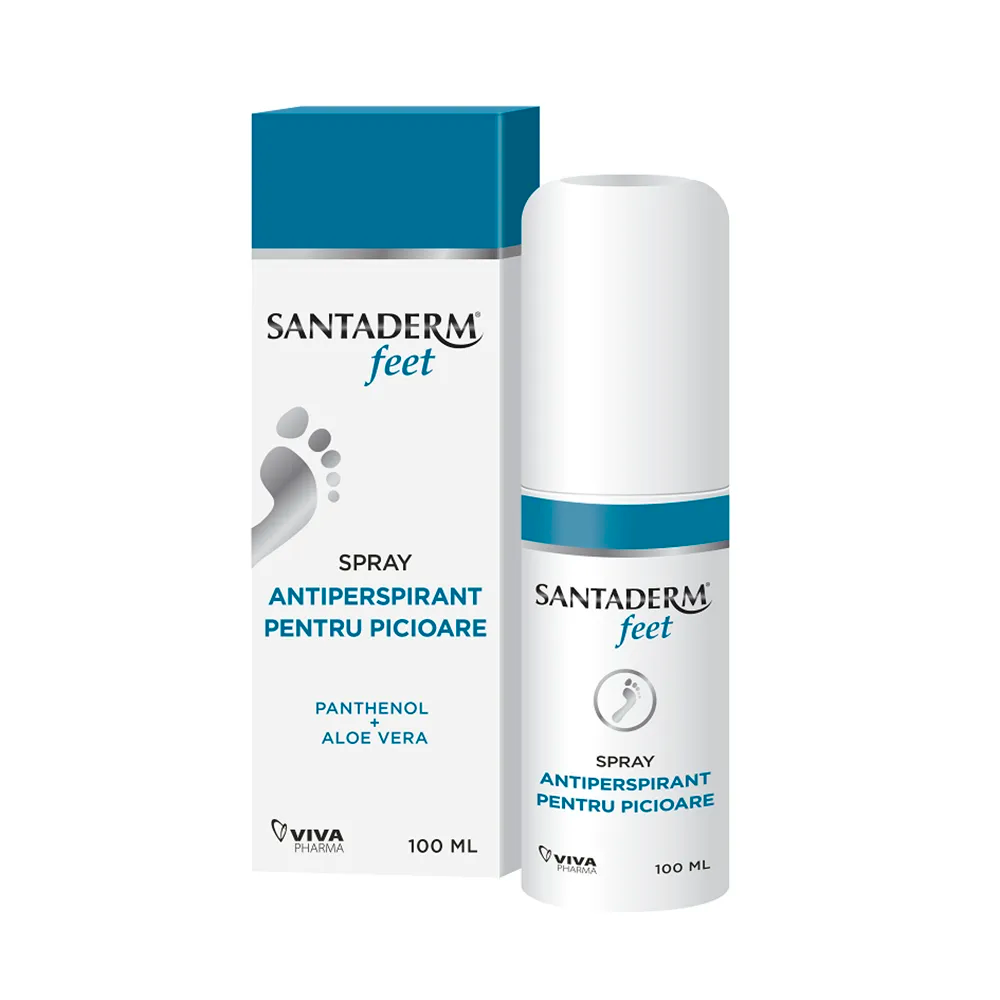 Viva Pharma Santaderm 4Feet Antifungal Foot & Nail Spray – Climbazole & Tea Tree Oil Treatment for Athlete's Foot, Odor Control & Antibacterial Protection, 100 ml