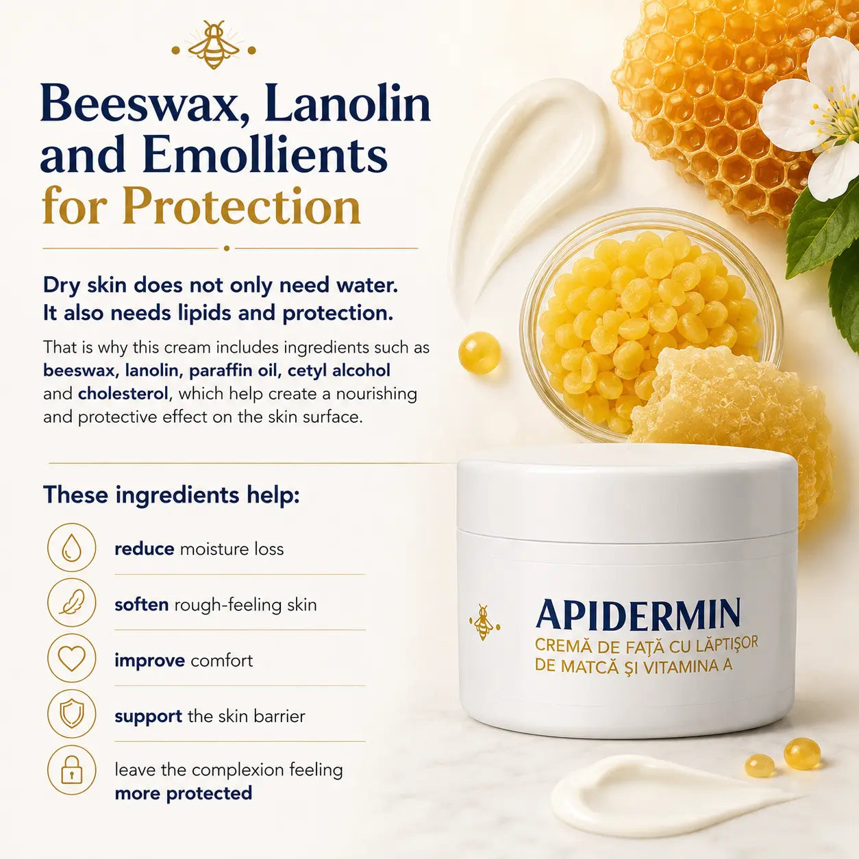 Face cream royal jelly, Vitamin A, dry skin - Apidermin 50ml Face cream royal jelly, Vitamin A, dry skin - Apidermin 50ml