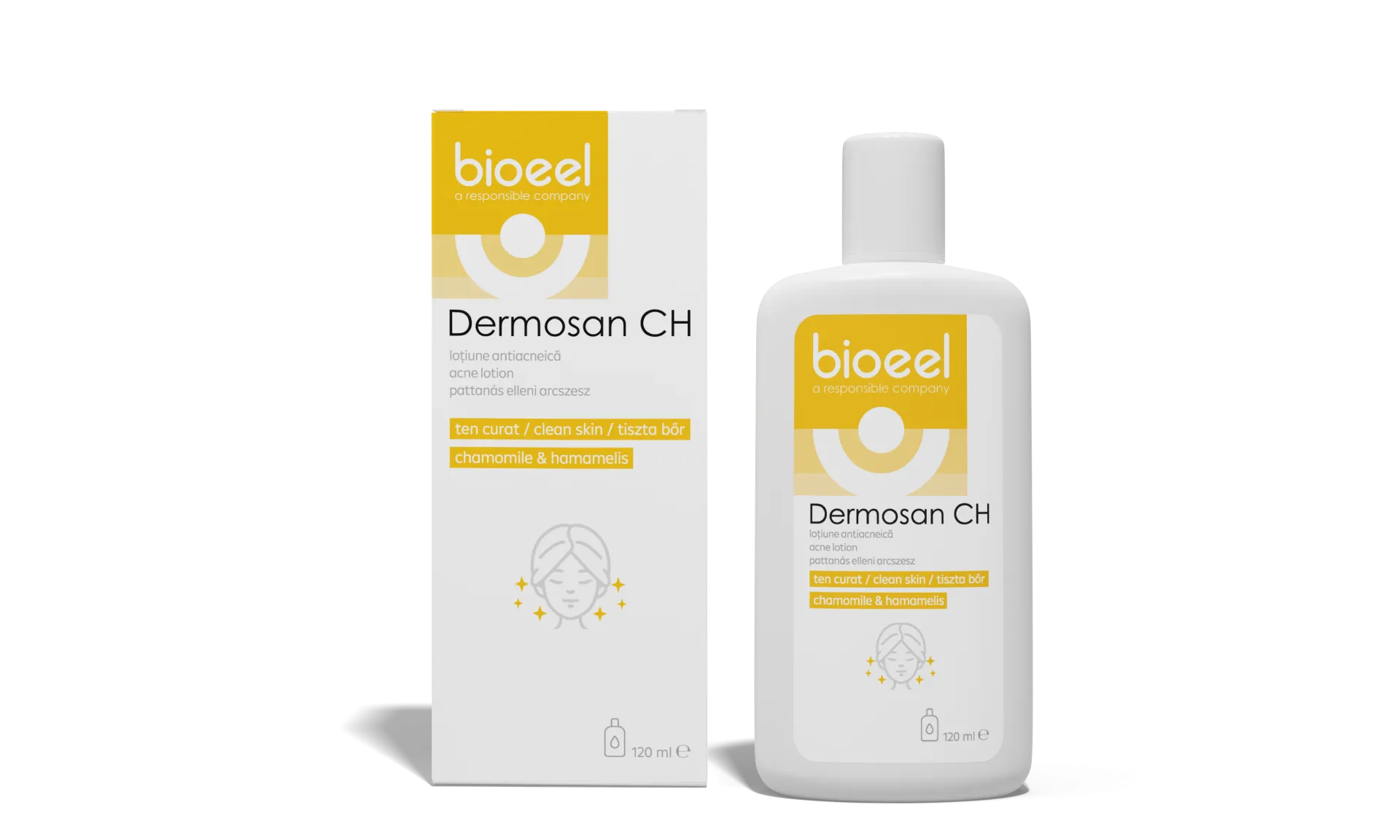 Bioeel Dermosan CH bottle and packaging on a white background