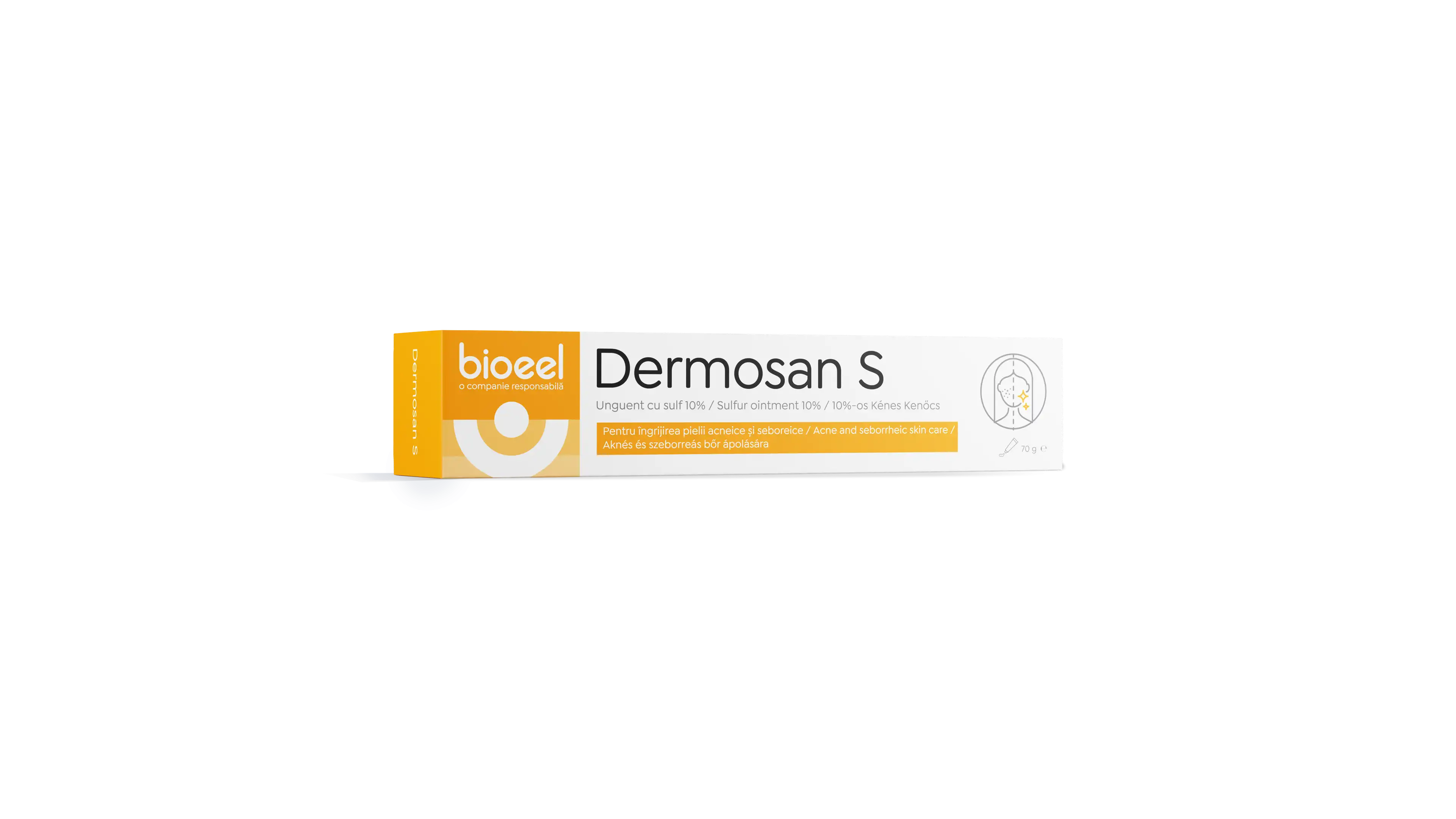 Unguent cu sulf Bioeel Dermosan S 10%, pentru îngrijirea pielii acneice și seboreice, 70 g