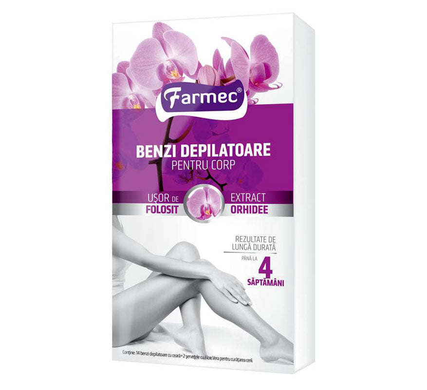 Body wax strips for Hair Removal Ready-To-Use - Farmec - 14 depilatory strips