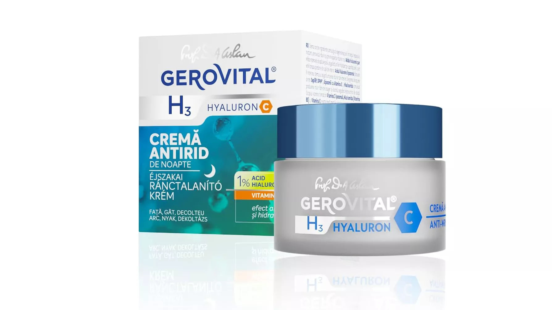 Anti-wrinkle cream night, wrinkled, mature, & dry skin - Gerovital H3 Hyaluron C - 50 ml