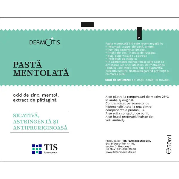 DermoTIS Pastă de uscare cu mentol pentru piele cu mâncărimi și iritații, 50 ml