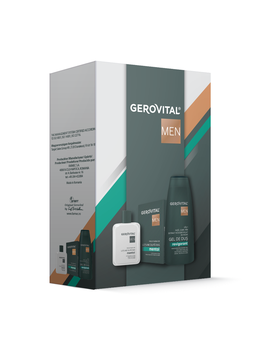 Gerovital Men Gift Set: Menthol Aftershave Lotion & Revitalizing 3-in-1 Shower Gel – The Perfect Gift for Modern Men