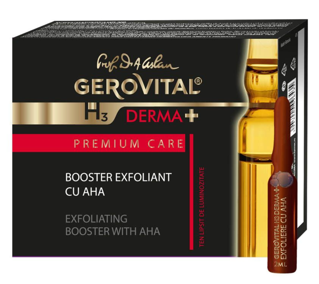Exfoliating booster with AHA - Gerovital H3 Derma+ Premium Care - 4 vials x 2 ml