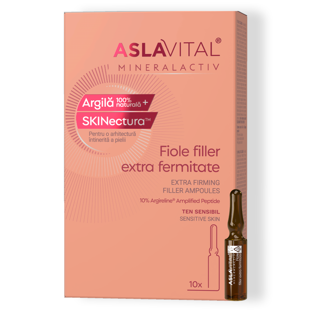Fiole extra-fermitoare, 10% Argireline™ Amplified Peptide - Lifting, Antirid pentru ten sensibil, Aslavital Mineralactiv, 10 fiole x 2 ml