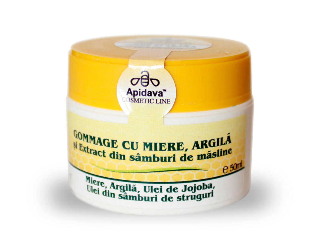 Face scrub, without parabens, with Honey, Clay, Jojoba Oil, Grape Seed Oil - APIDAVA - 50 ml