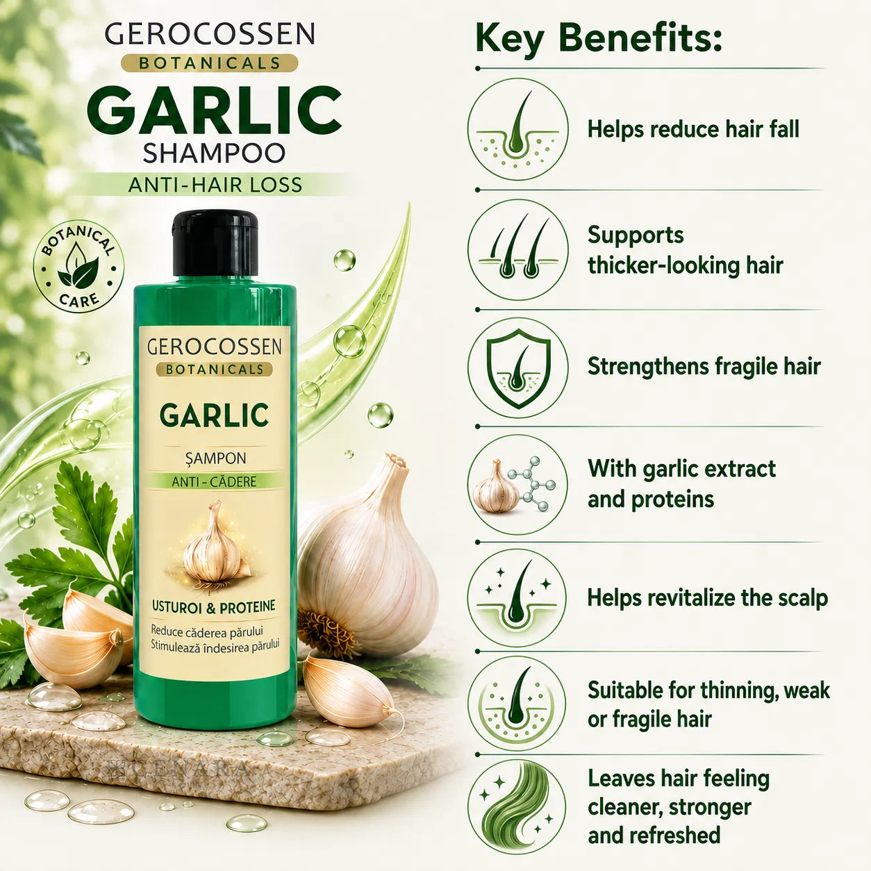 Gerocossen Botanicals Garlic Shampoo for Thinning Hair, 400 ml