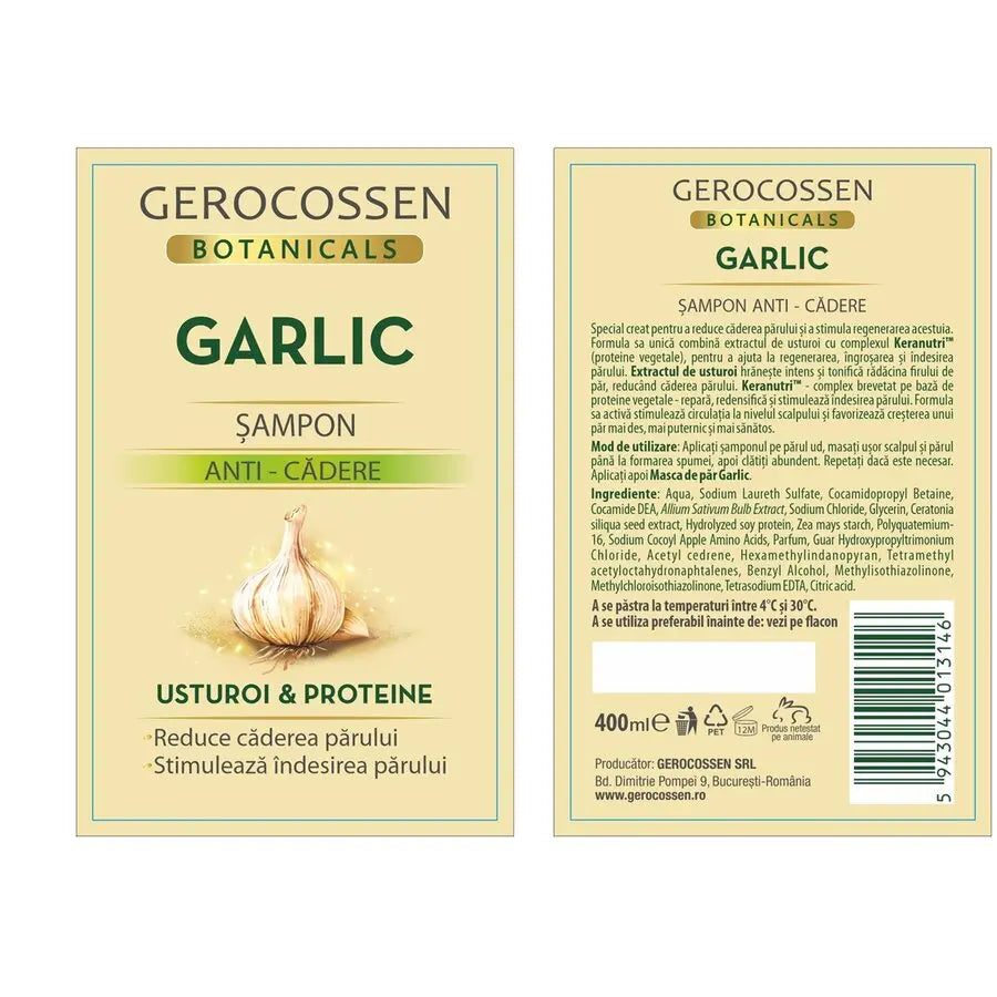 Gerocossen Botanicals Garlic Shampoo 400 ml front and back label
