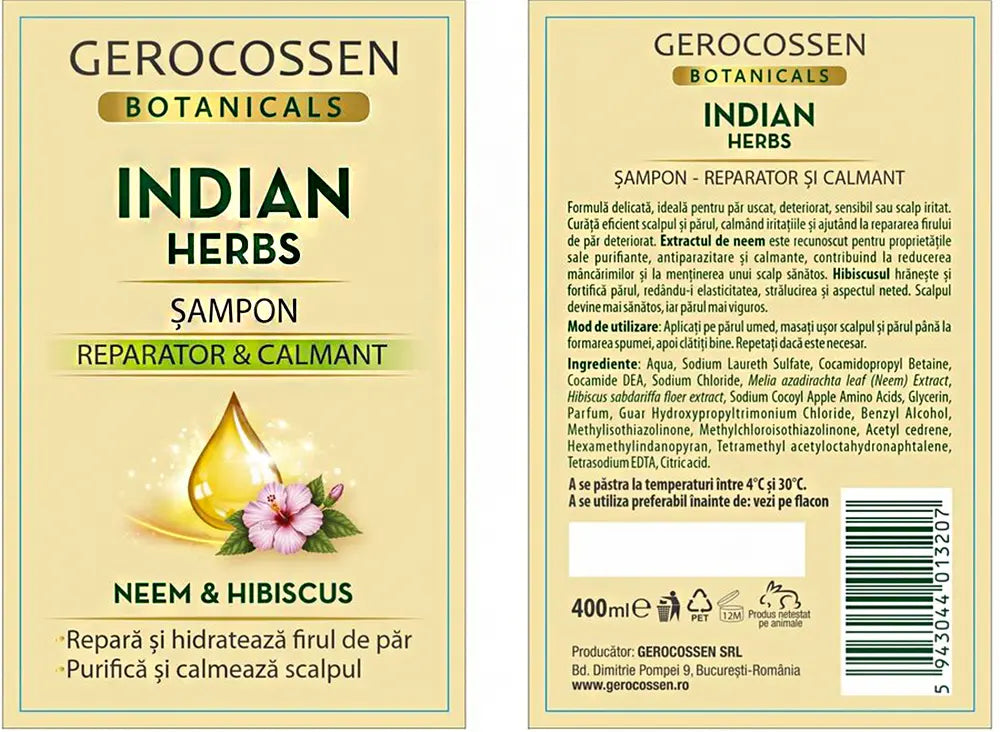 Gerocossen Indian Herbs Shampoo 400 ml front and back label