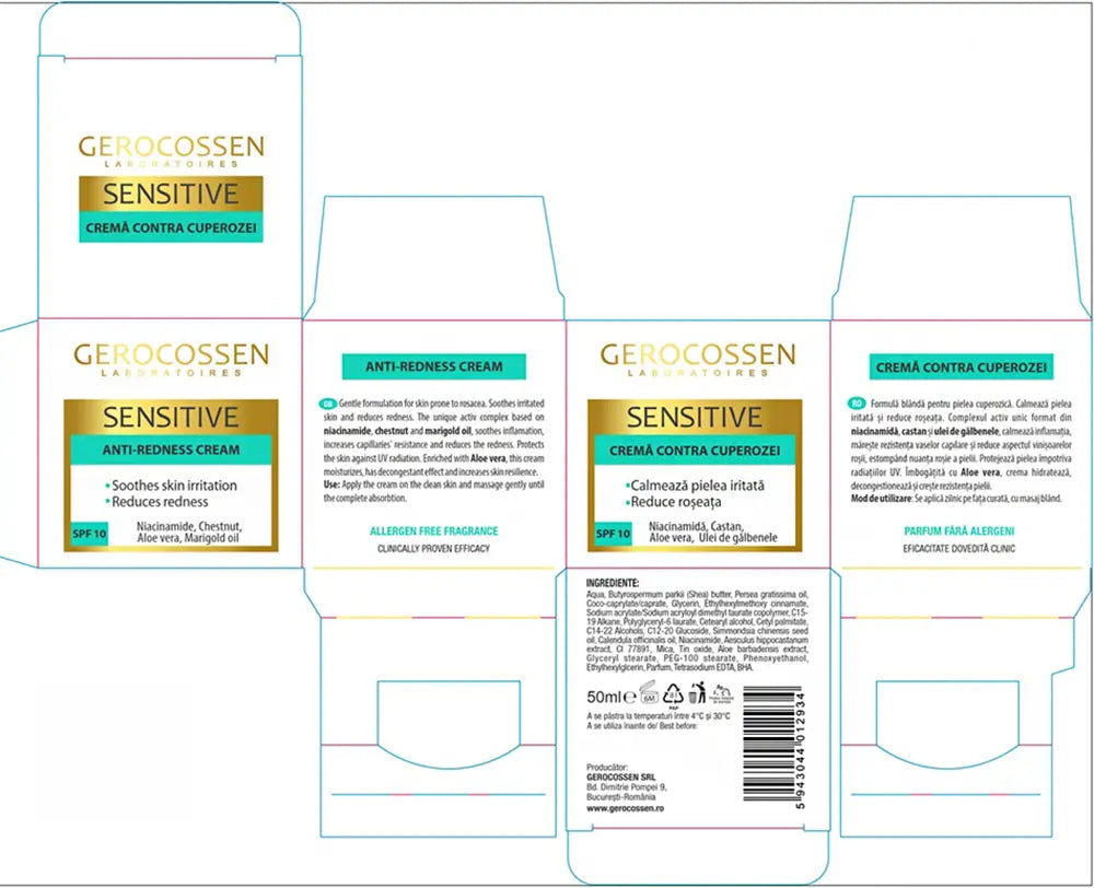 Gerocossen Sensitive Anti-Redness Face Cream SPF 10 with Niacinamide, 50 ml