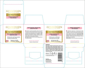 Gerocossen Sensitive SPF 30 face cream packaging with ingredients and directions