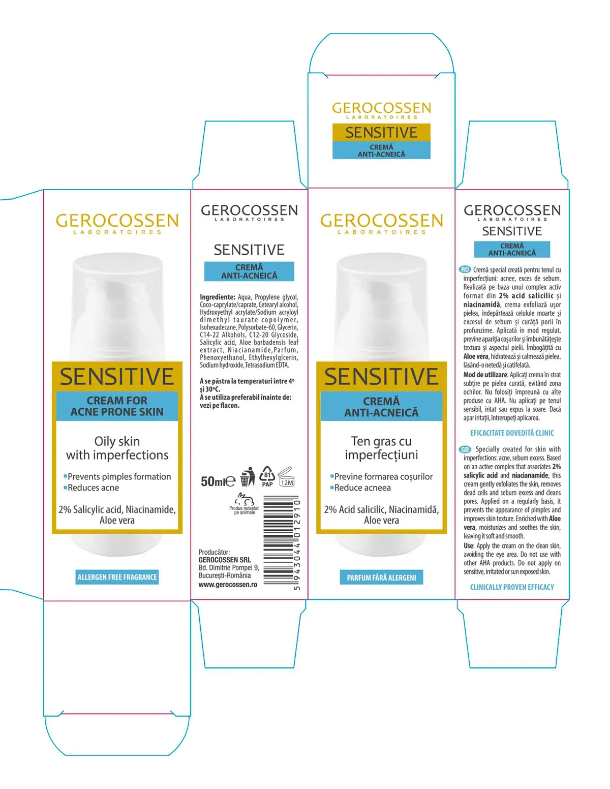 Crema antiacné sensible - Gerocossen Sensitive, 50 ml