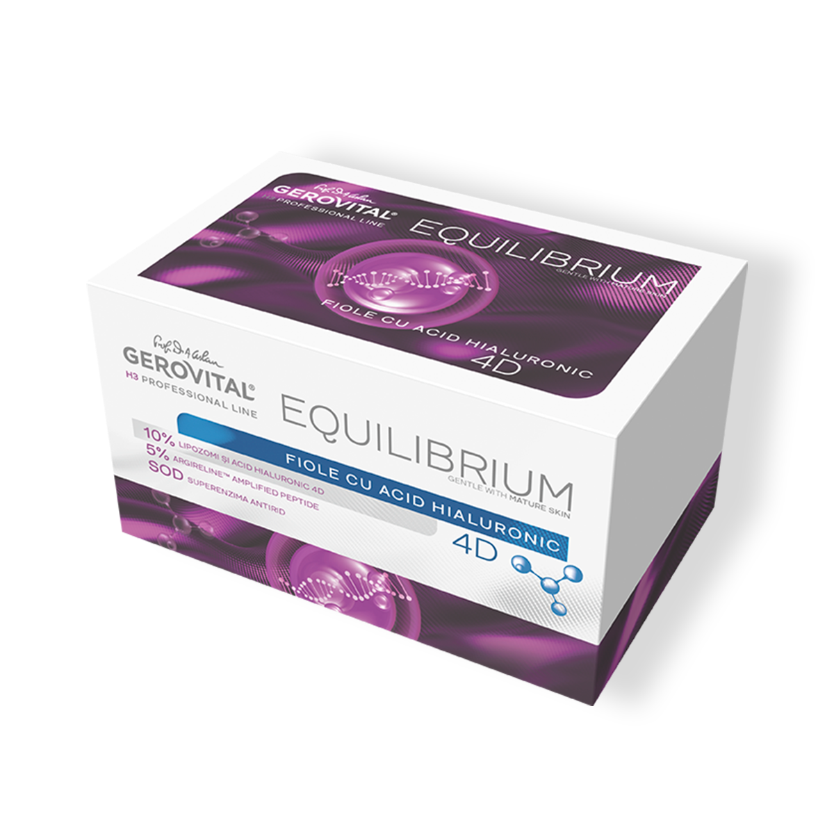 Gerovital H3 Equilibrium Anti-Aging Face Serum Ampoules with 10% 4D Hyaluronic Acid & 5% Argireline™ Peptide – Intensive Wrinkle Filler & Deep Hydration Treatment for Mature Skin, 20 x 2ml