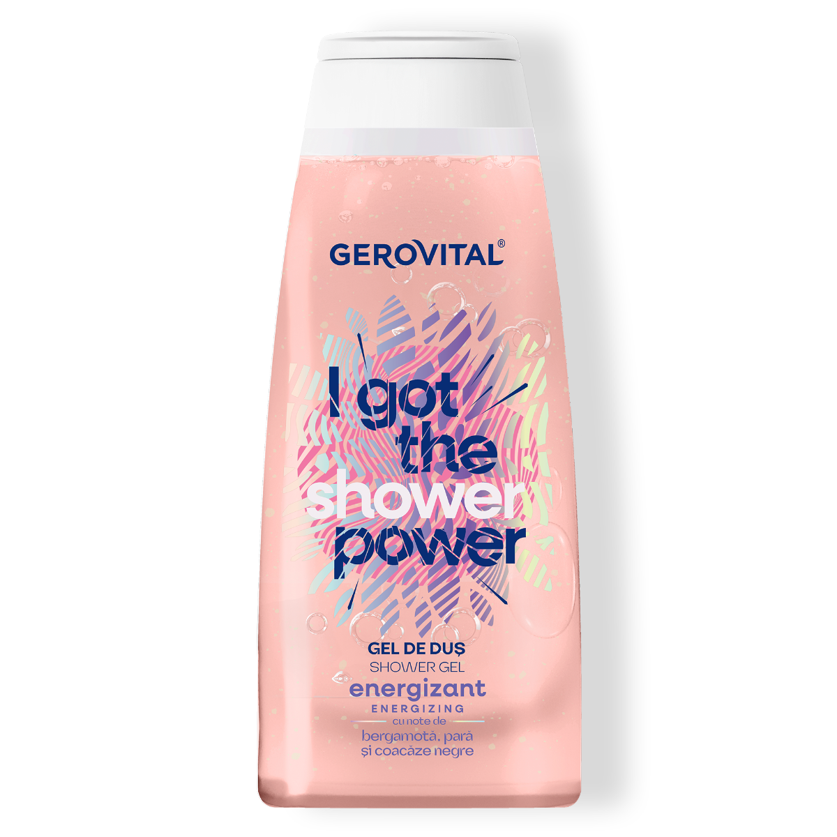 Gel de duș energizant Gerovital cu note fructate și lemnoase, 400 ml