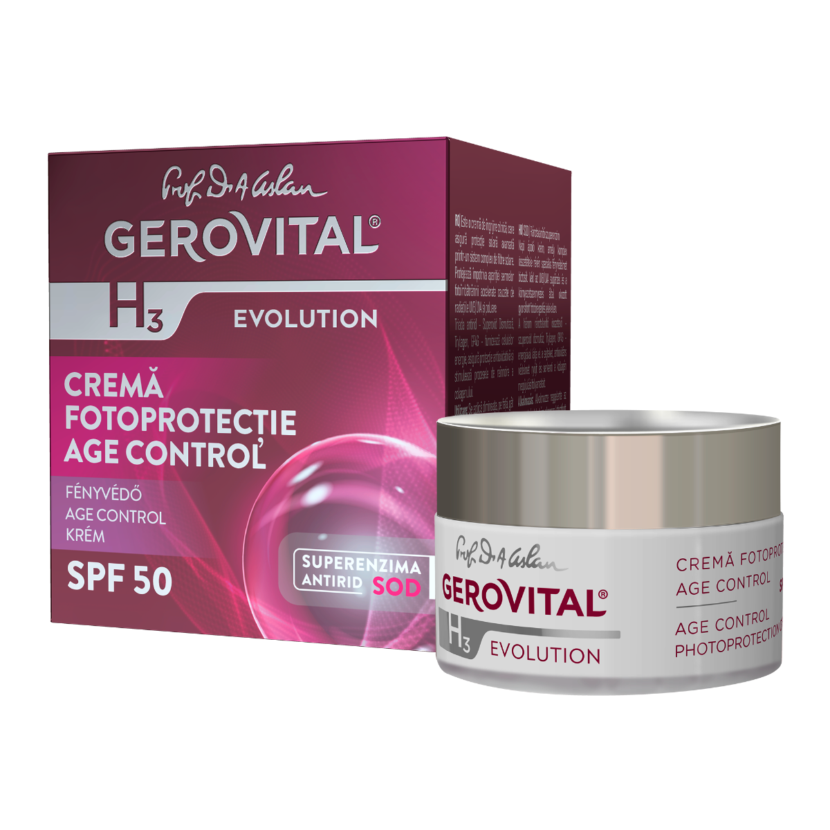 Cremă Gerovital H3 Evolution SPF 50: Control avansat al vârstei și protecție solară zilnică, 50 ml