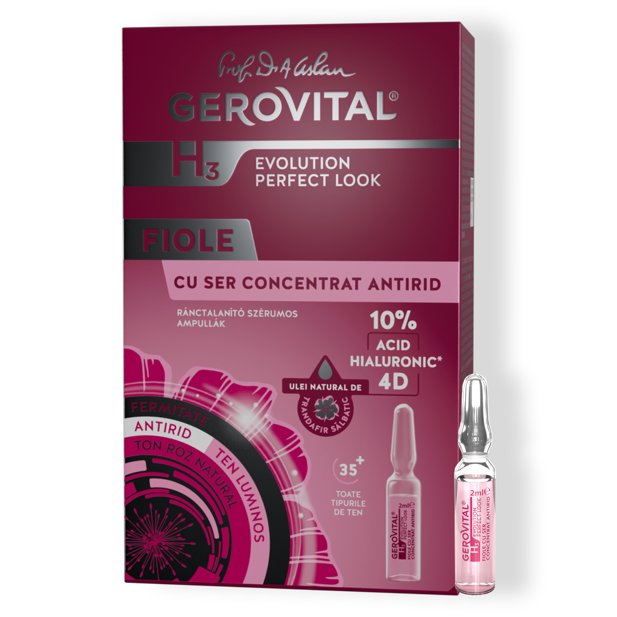 Fiole Gerovital H3 Evolution Perfect Look 10% Acid Hialuronic 4D – Ser Concentrat Antirid (10 x 2 ml)