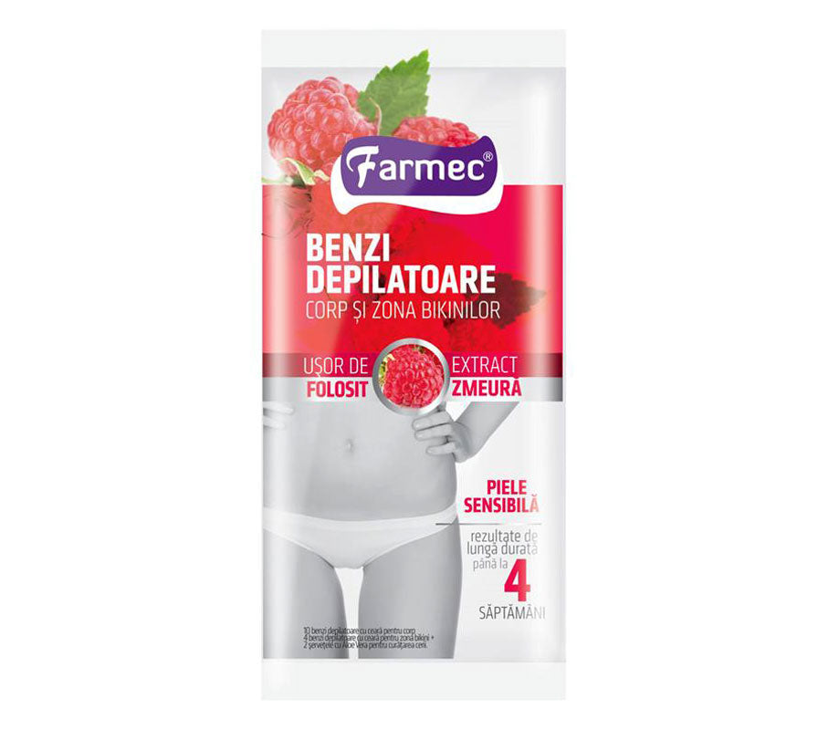 Hair removal - body and bikini area strips - Farmec wax hair removal strips with raspberry extract