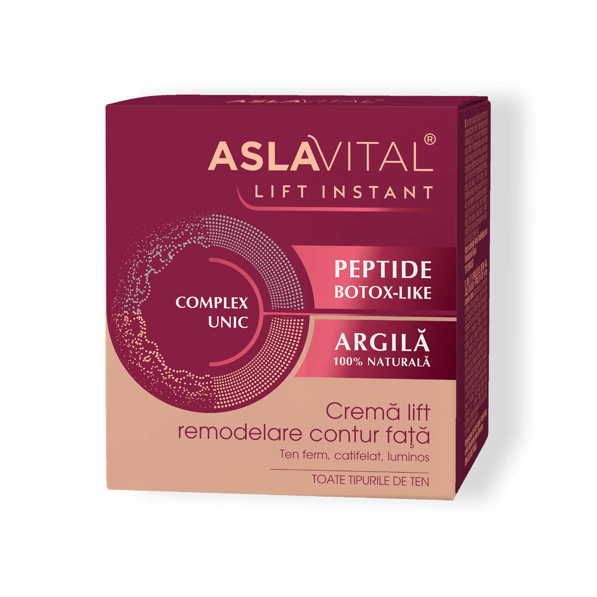 ASLAVITAL Lift Instant packaging with maroon and beige design on a white background