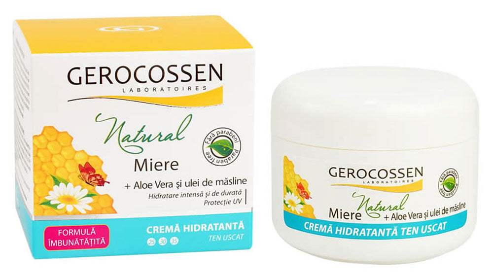 Cremă hidratantă pentru ten uscat cu miere, aloe vera și ulei de măsline - Natural Miere Gerocossen - 100 ml