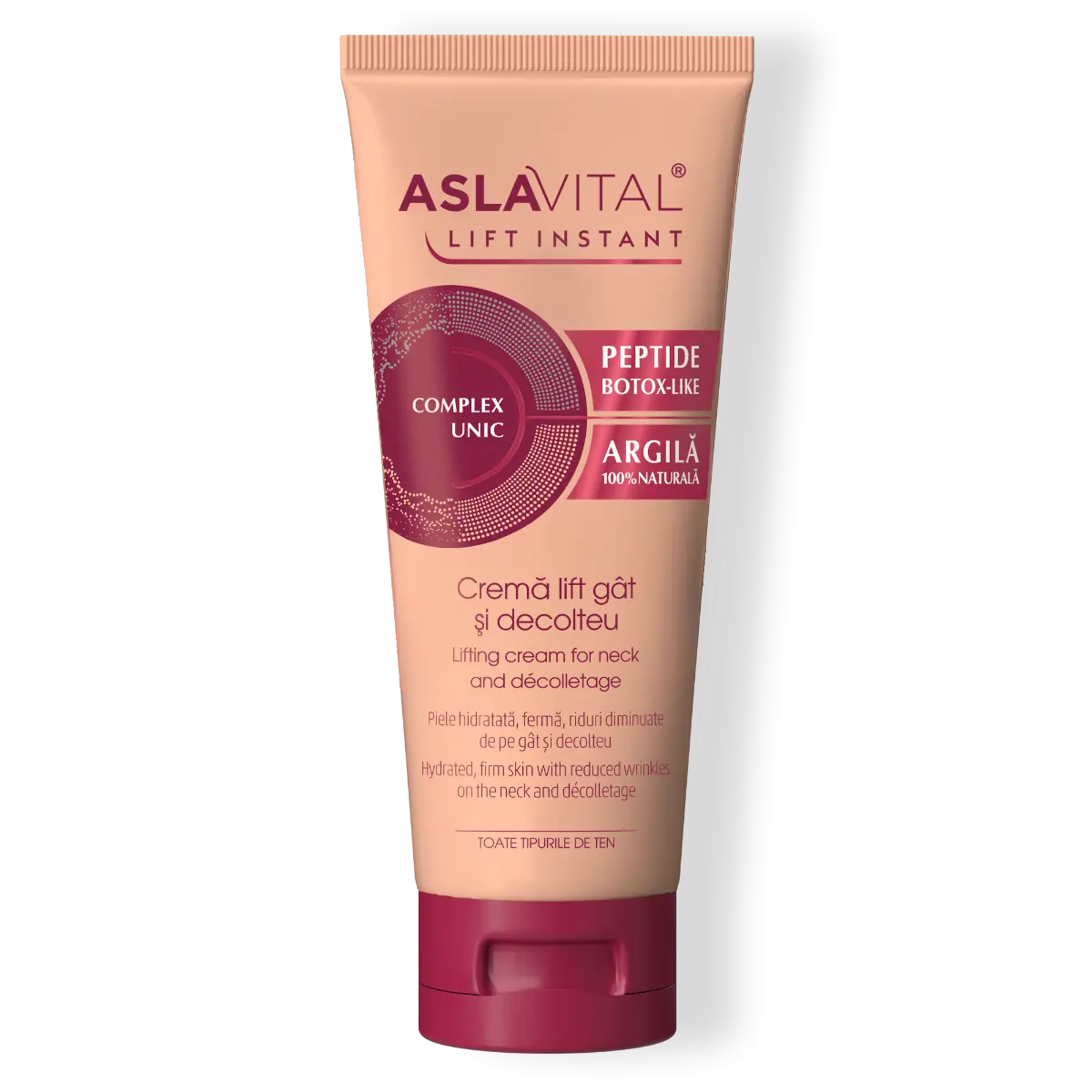 Aslavital Lift Instant Neck & Decolletage Firming Cream with Argireline™ Peptide & Natural Clay – Anti-Aging Tensor Lift for Wrinkles & Sagging Skin, 100 ml