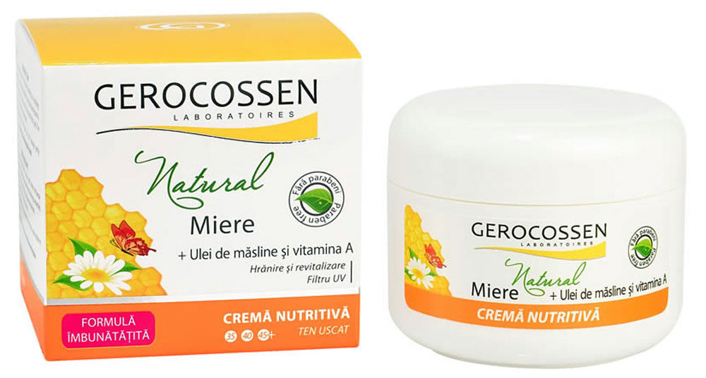 Cremă hrănitoare cu miere, vitamina A și ulei de măsline - Natural Miere Gerocossen - 100 ml