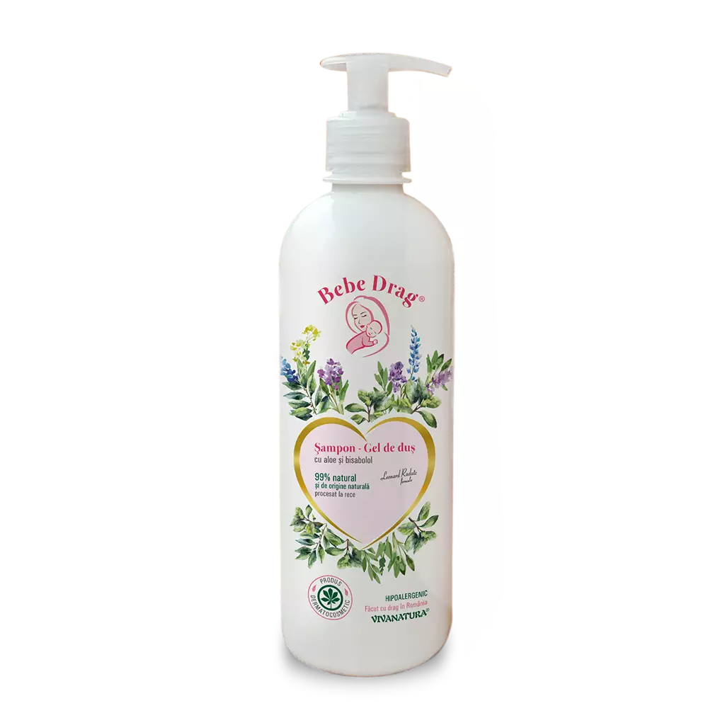 Shampoo & shower gel with aloe and bisabolol, for babies, children, but also for parents, Bebe Drag, Vivanatura, 500ml