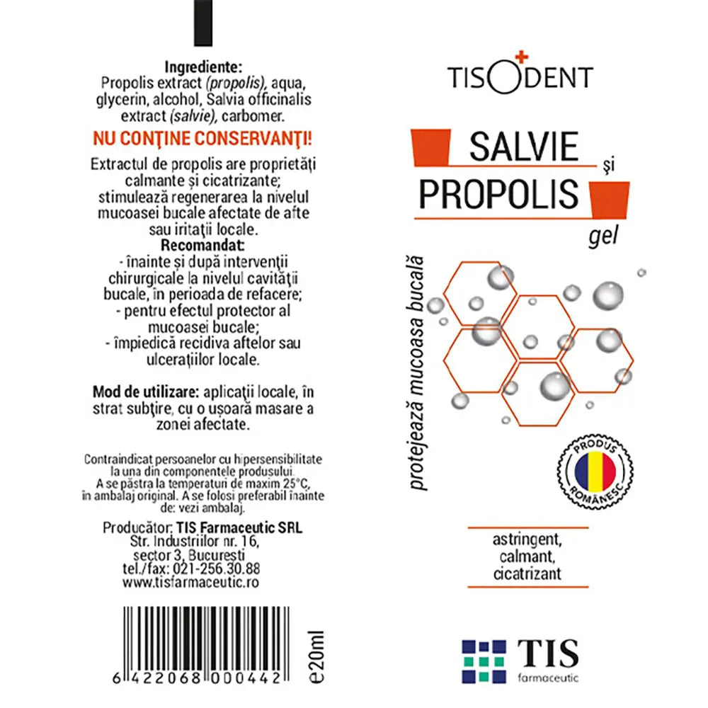Gel calmant pentru gumă cu salvie și propolis, TisoDent, 20 ml