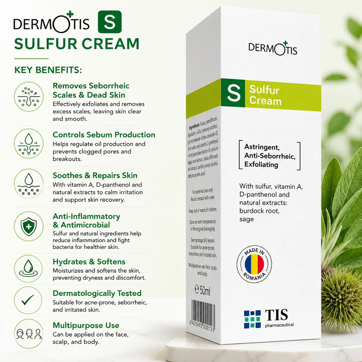 Sulphur Cream removes skin seborrheic scales - Dermotis - 50 ml