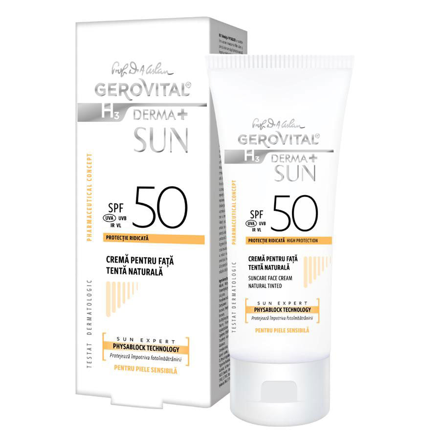 Suncare Face Cream SPF 50 Natural Tinted - Gerovital H3 Derma+ Sun Expert - 50 ml