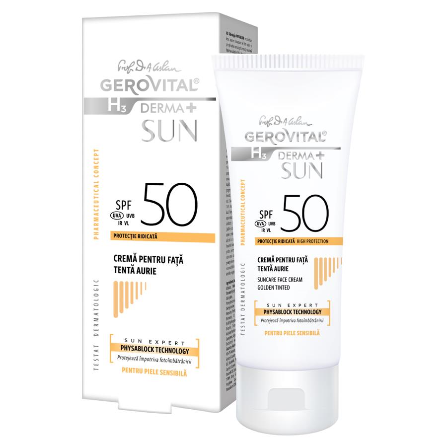 Suncare Face Cream SPF 50 Golden Tinted - Gerovital H3 Derma+ Sun Expert - 50 ml
