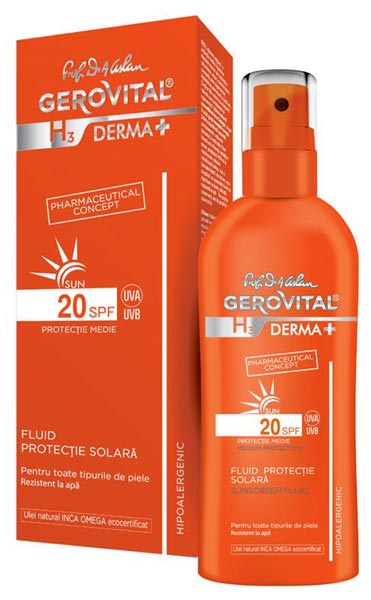 Fluid de protecție solară SPF 20 - Gerovital H3 Derma+ SUN - 150 ml