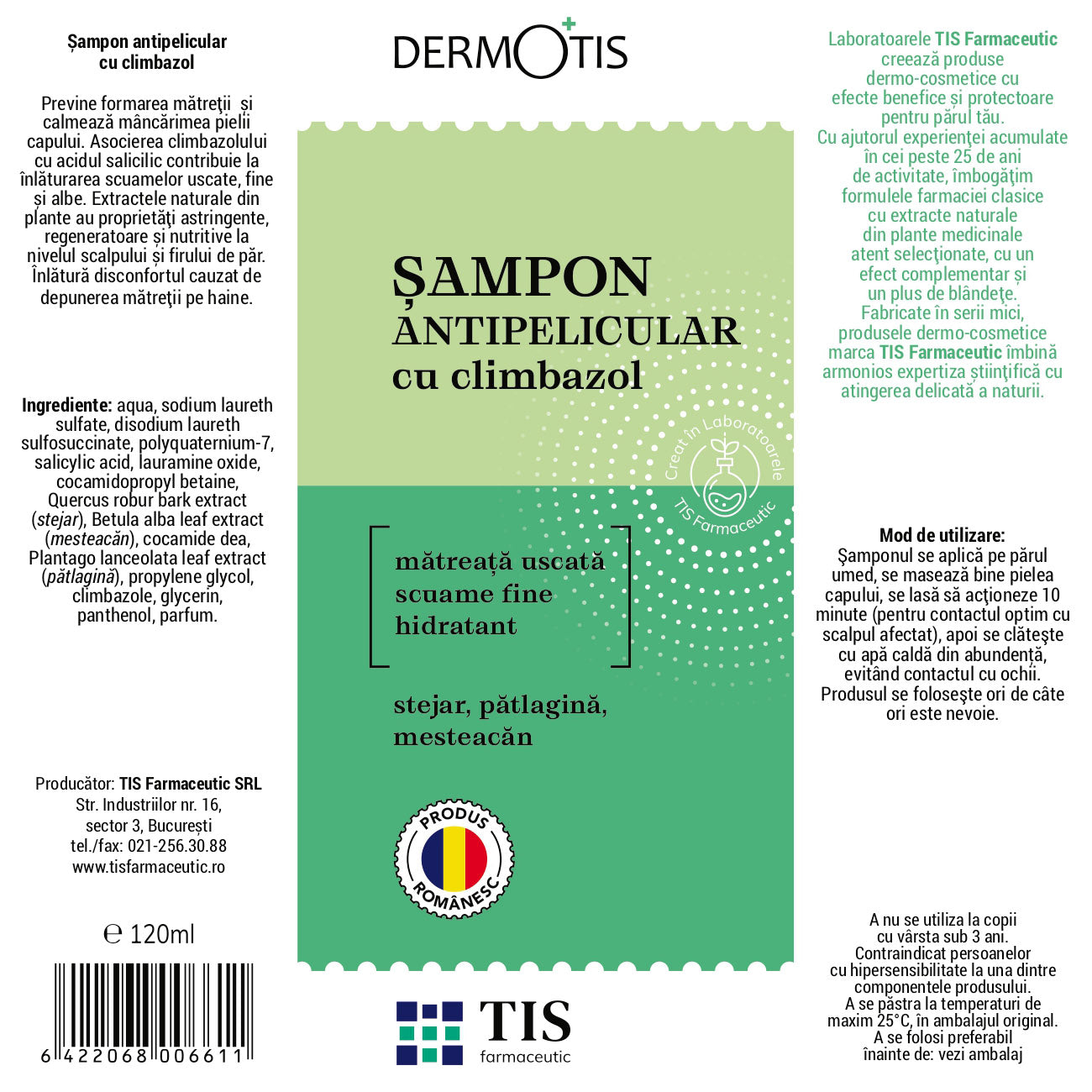 TIS Farmaceutic Dermotis Anti-Dandruff Shampoo with Climbazole & Salicylic Acid – Intensive Itch Relief & Flake Control Scalp Treatment, 120 ml