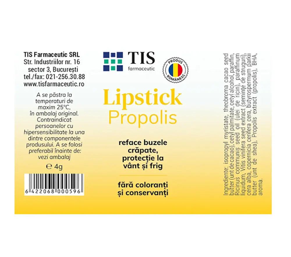 TIS Farmaceutic Natural Propolis Lip Balm – Intensive Repair & Hydrating Lip Care with Grape Seed & Carrot Oils for Chapped, Sun-Damaged Lips, 4g