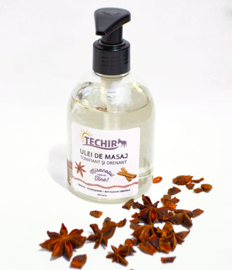 Toning And Draining Massage Oil with Fennel and Cinnamon - Techir - 250 ml