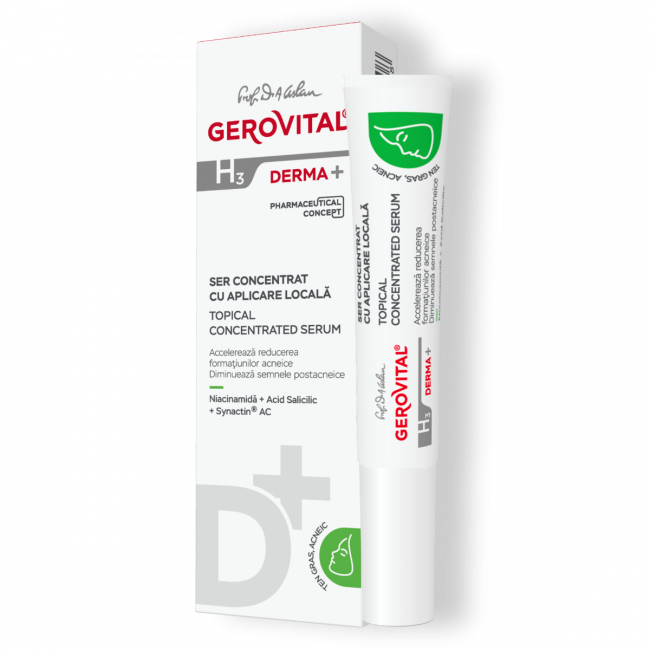 Acne Reduction Serum, Sebum Control, Reducing Inflammation & Redness, Gerovital H3 Derma+, 15ml